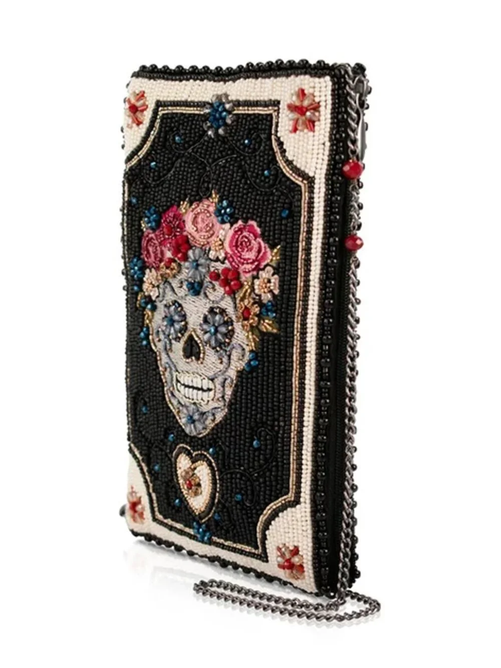 Mary Frances Floral Spirit Crossbody Phone Bag Skull Zip Handbag Black Purse NEW